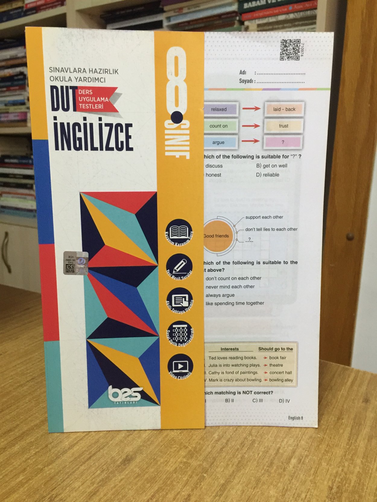 8. Sınıf İNGİLİZCE DUT Ders Uygulama Testleri Bes Yayınları