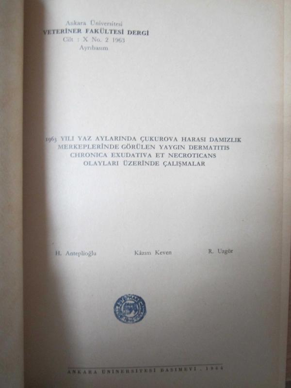 Ankara Üniversitesi Veteriner Fakültesi Dergisi - Cilt X No 2 - Yıl 1963 (Ayrıbasım) - 1963 Yılı Yaz Aylarında Çukurova Harası Damızlık Merkeplerinde