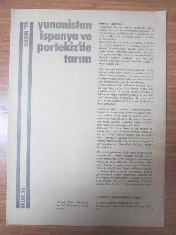 Avrupa Topluluğu Dergisi - Kasım '78 - BELGE 36: Yunanistan İspanya ve Portekiz'de Tarım