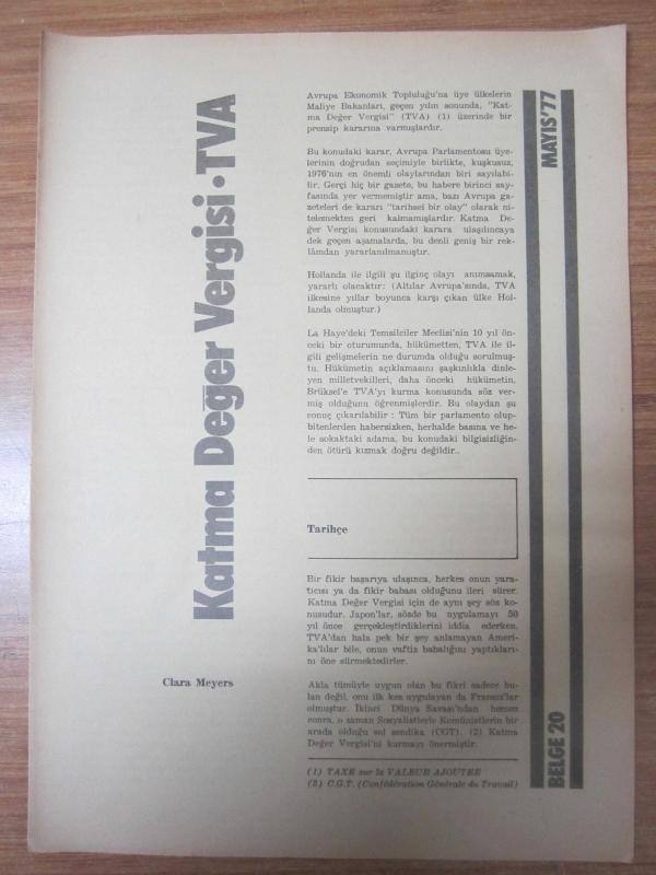 Avrupa Topluluğu Dergisi - Mayıs '77 - BELGE 20: Katma Değer Vergisi TVA / Clara Meyers