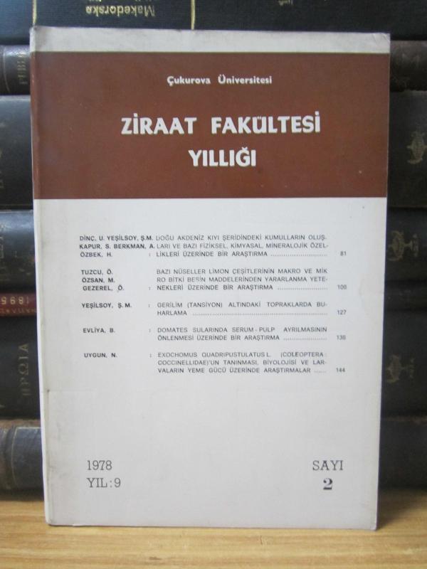 Çukurova Üniversitesi Ziraat Fakültesi Yıllığı - Yıl 9 Sayı 4 - 1978