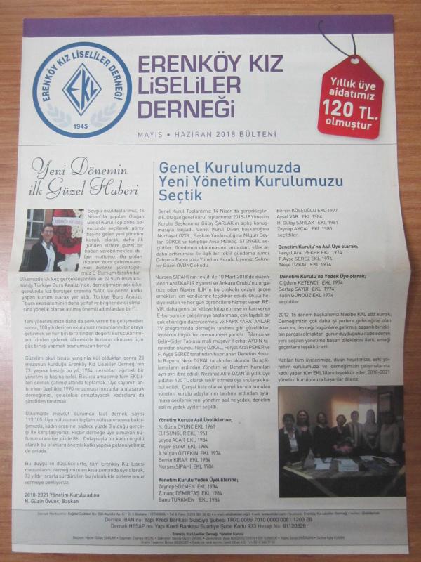 Erenköy Kız Liseliler Derneği - Mayıs Haziran 2018 Bülteni