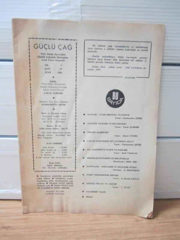 Güçlü Çağ Dergisi - Yıl: 7 - Ocak 1980 - Sayı: 67 - Türk Silahlı Kuvvetleri Emekli Subayları Cemiyeti