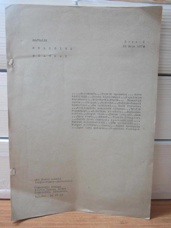 Haftalık Belediye Bülteni - Sayı 2 - 10 Ocak 1978