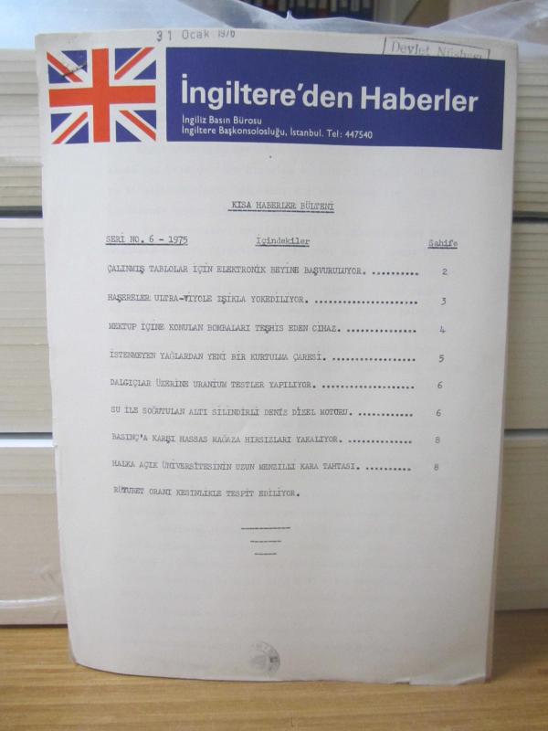İngilitere'den Haberler İngiliz Basın Bürosu İngilitere Başkonsolosluğu İstanbul - Kısa Haberler Bülteni - Seri No 6 - 1975
