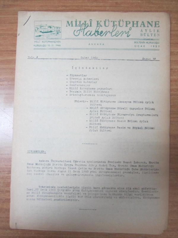 Milli Kütüphane Haberleri Aylık Bülteni - Sayı 38 - Şubat 1960