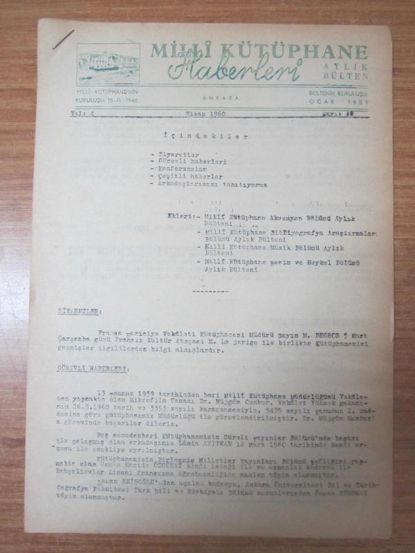 Milli Kütüphane Haberleri Aylık Bülteni - Sayı 40 - Nisan 1960