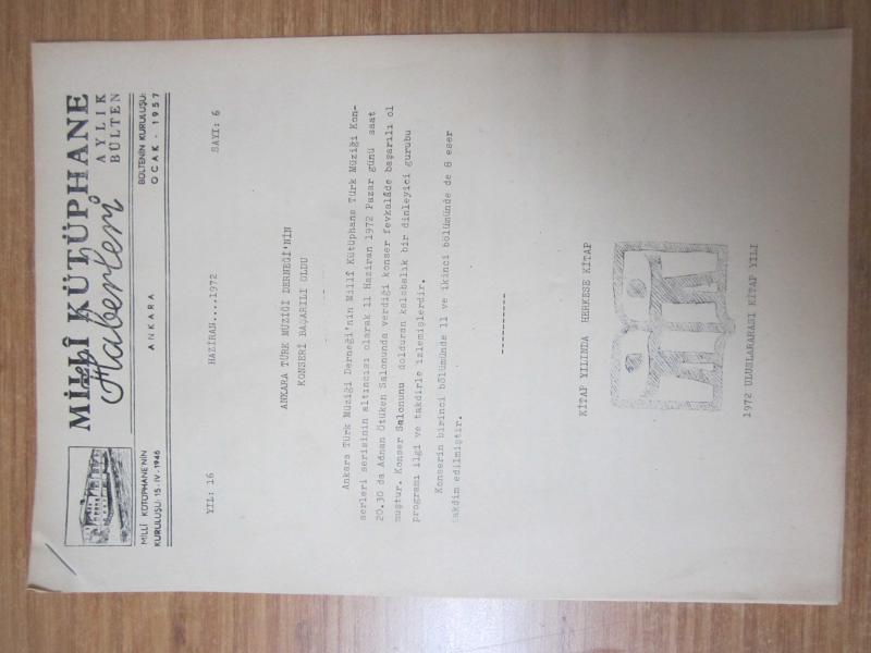 Milli Kütüphane Haberleri Aylık Bülteni - Sayı 6 - Haziran 1972