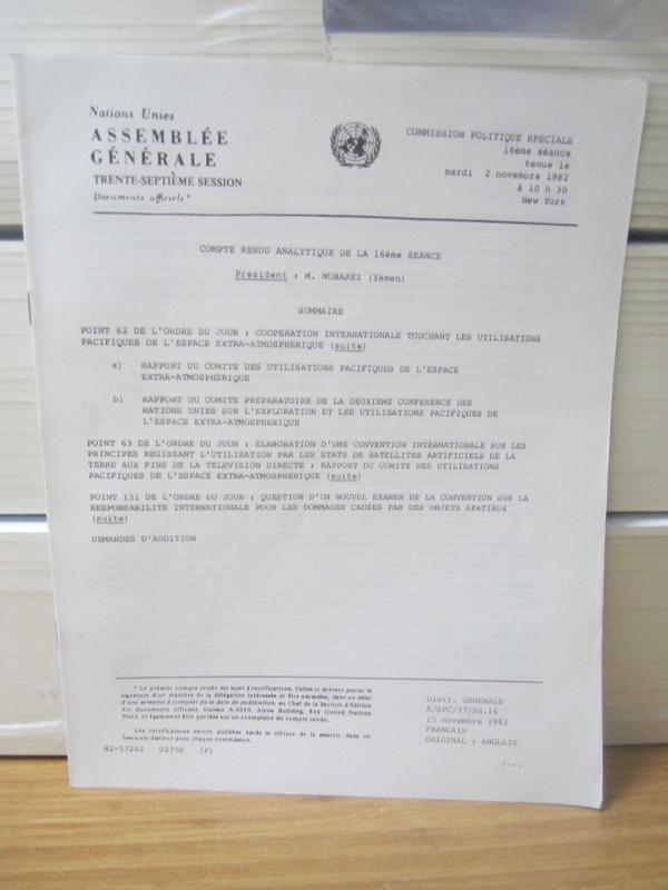 Nations Unies Assemblee Generale Trente-Septieme Session Documents Officiels - Compte Rendu Analytique de la 16eme Seance - M. MUBAREZ - 1982