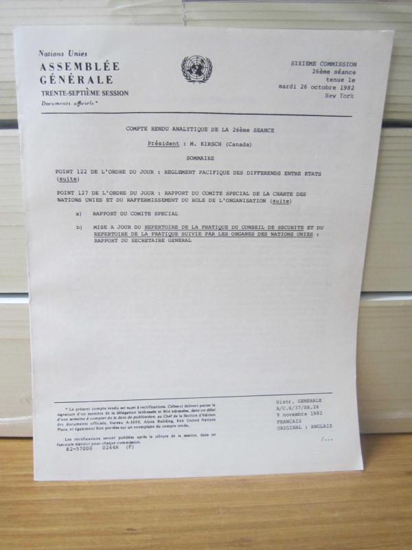 Nations Unies Assemblee Generale Trente-Septieme Session Documents Officiels - Compte Rendu Analytique de la 26eme Seance - M. KIRSCH - 1982