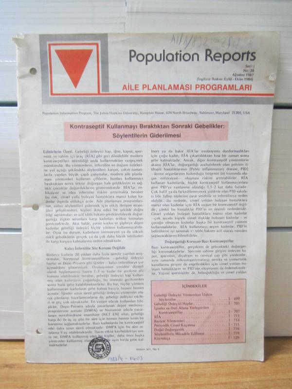 Population Reports Aile Planlaması Programları - Seri J - No 28 - Ağustos 1987 / Population Information Program The John Hopkins University