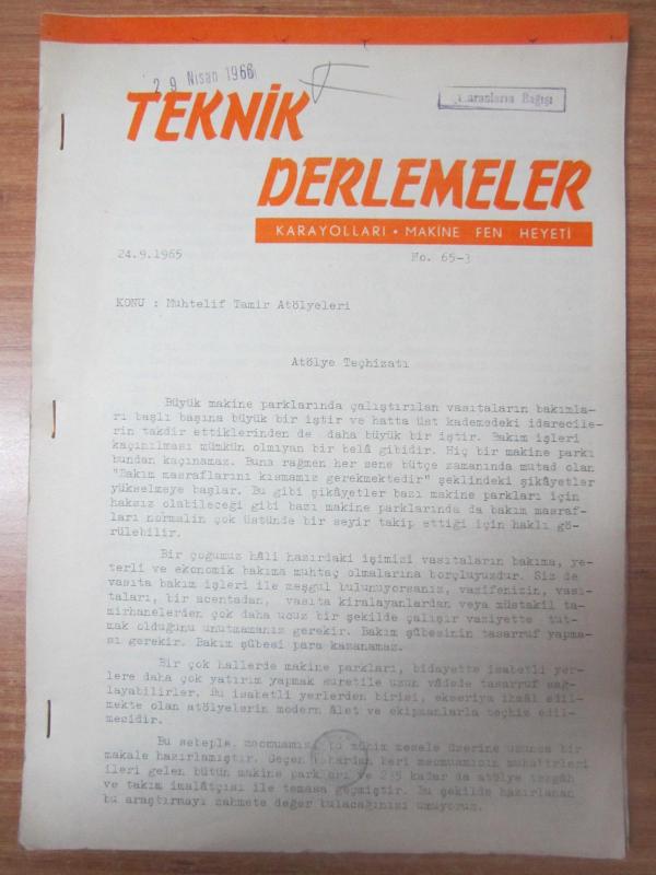 TEKNİK DERLEMELER Karayolları Makine Fen Heyeti - 24.09.1965 - No. 65-3 [Commercial Car Journal Eylül 1964 Nüshasından Tercüme]