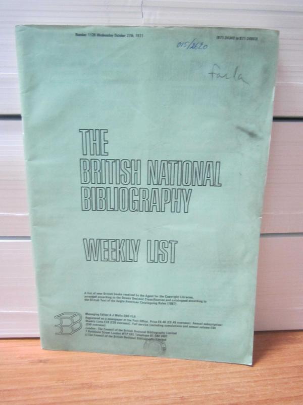 The British National Bibliography - Weekly List - Number 1139 / October 27th, 1971