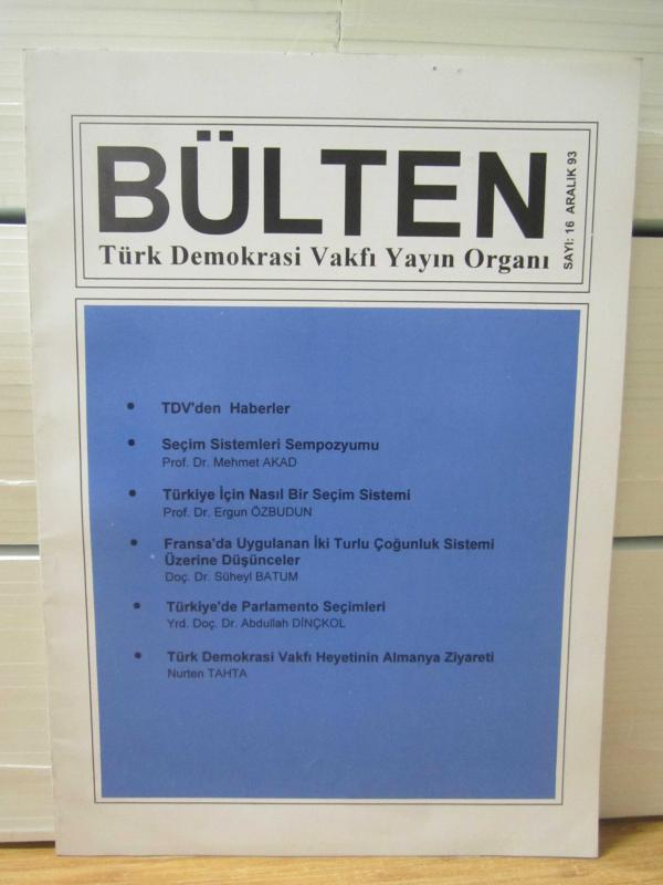 Türk Demokrasi Vakfı Bülten - Sayı 16 - Aralık 1993