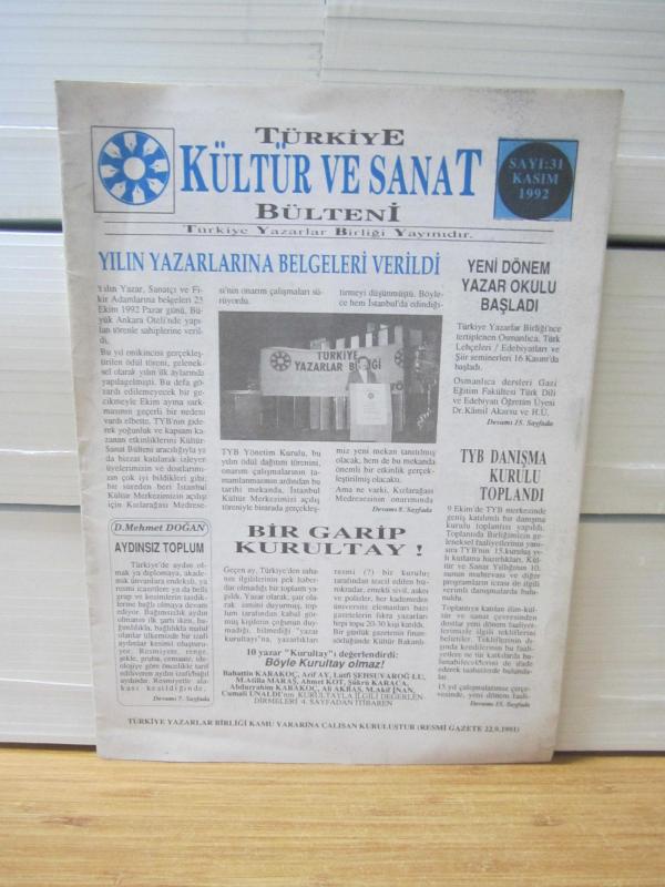 Türkiye Kültür ve Sanat Bülteni - Sayı 31 - Kasım 1992 - Türkiye Yazarlar Birliği