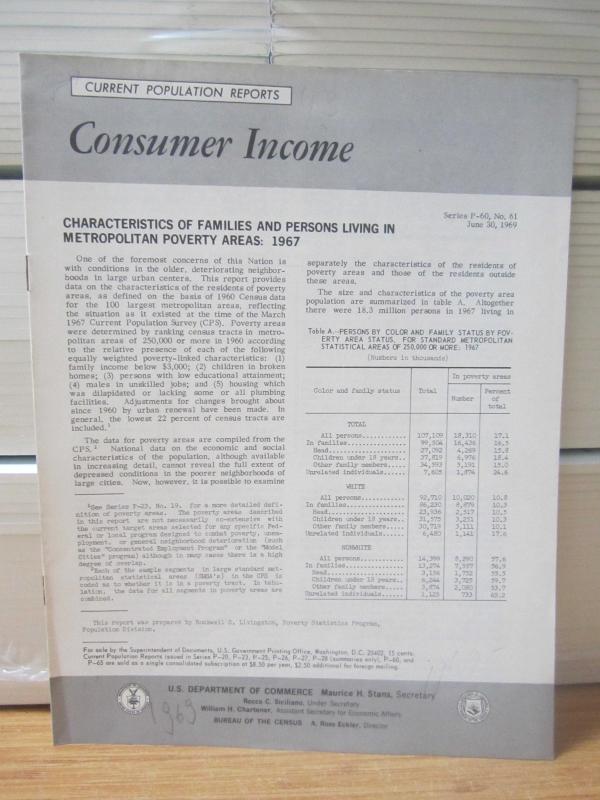 US Department of Commerce Current Population Reports Consumer Income - Series P-60, No 61 - June 30, 1969