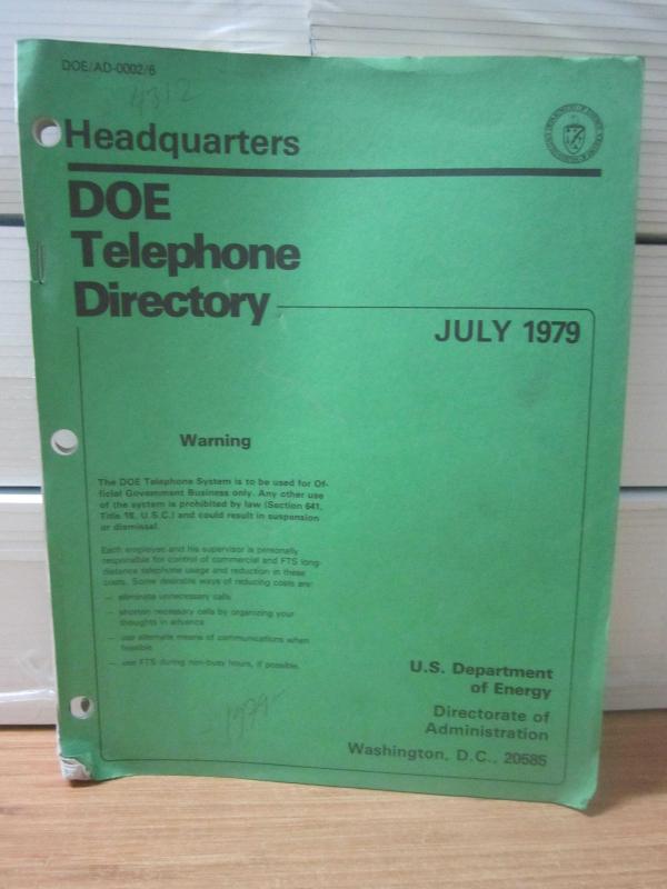 US Department of Energy - Headquarters DOE Telephone Directory - July 1979