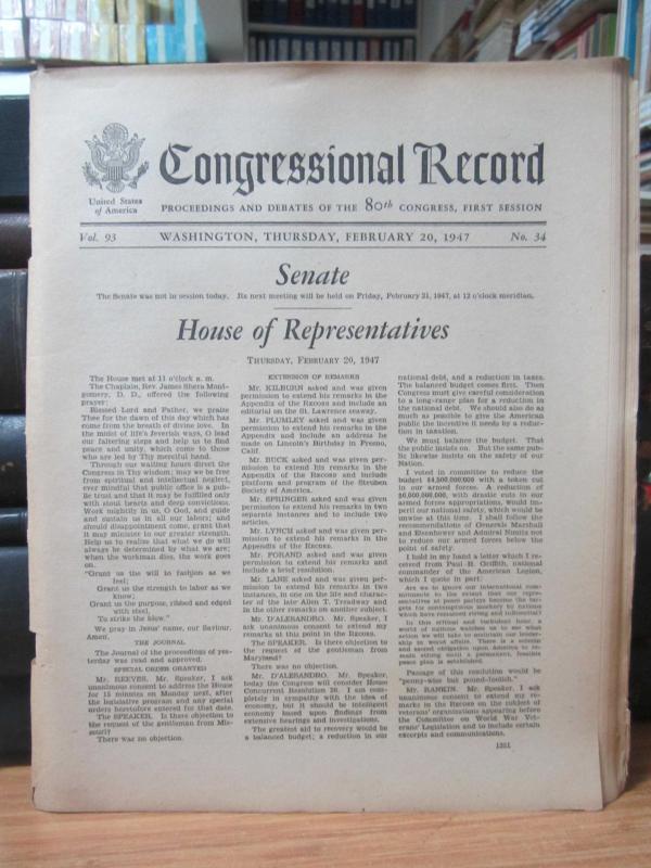 USA - Congressional Record - Vol 93 - No 34 - February 20, 1947