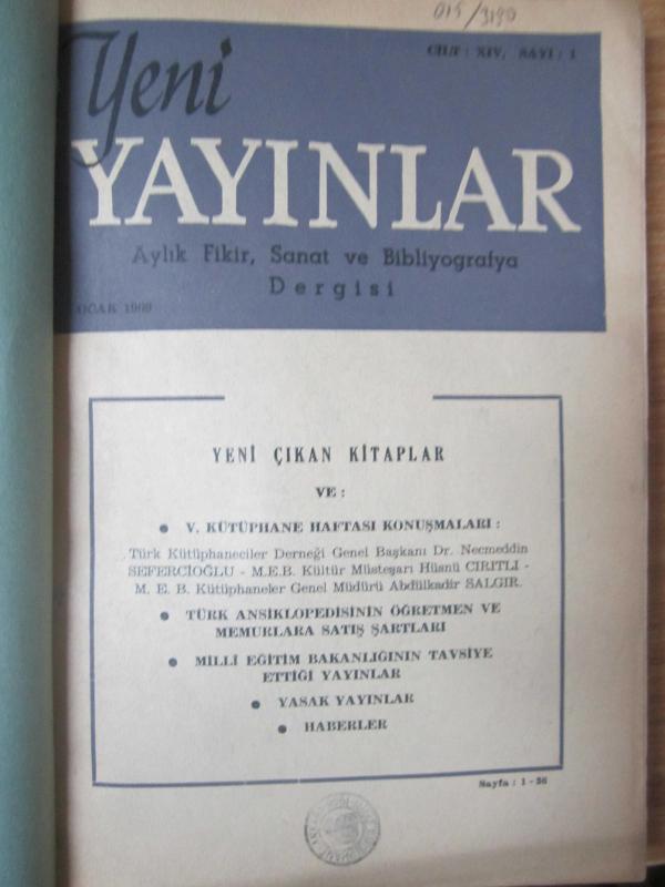 Yeni Yayınlar Aylık Bibliyografya Dergisi - Cilt 14 Sayı 1-2-3-4-5-6-7-8 (TAKIM)