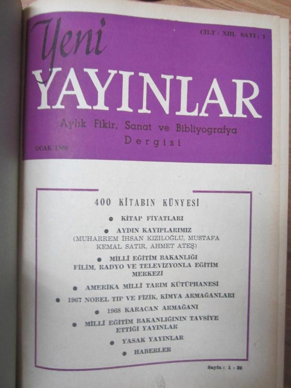 Yeni Yayınlar Aylık Bibliyografya Dergisi -  Ocak - Aralık 1968 - Ciltli